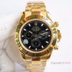Swiss Replica Rolex Daytona Gold Watch Black Dial 904L A7750 Movement